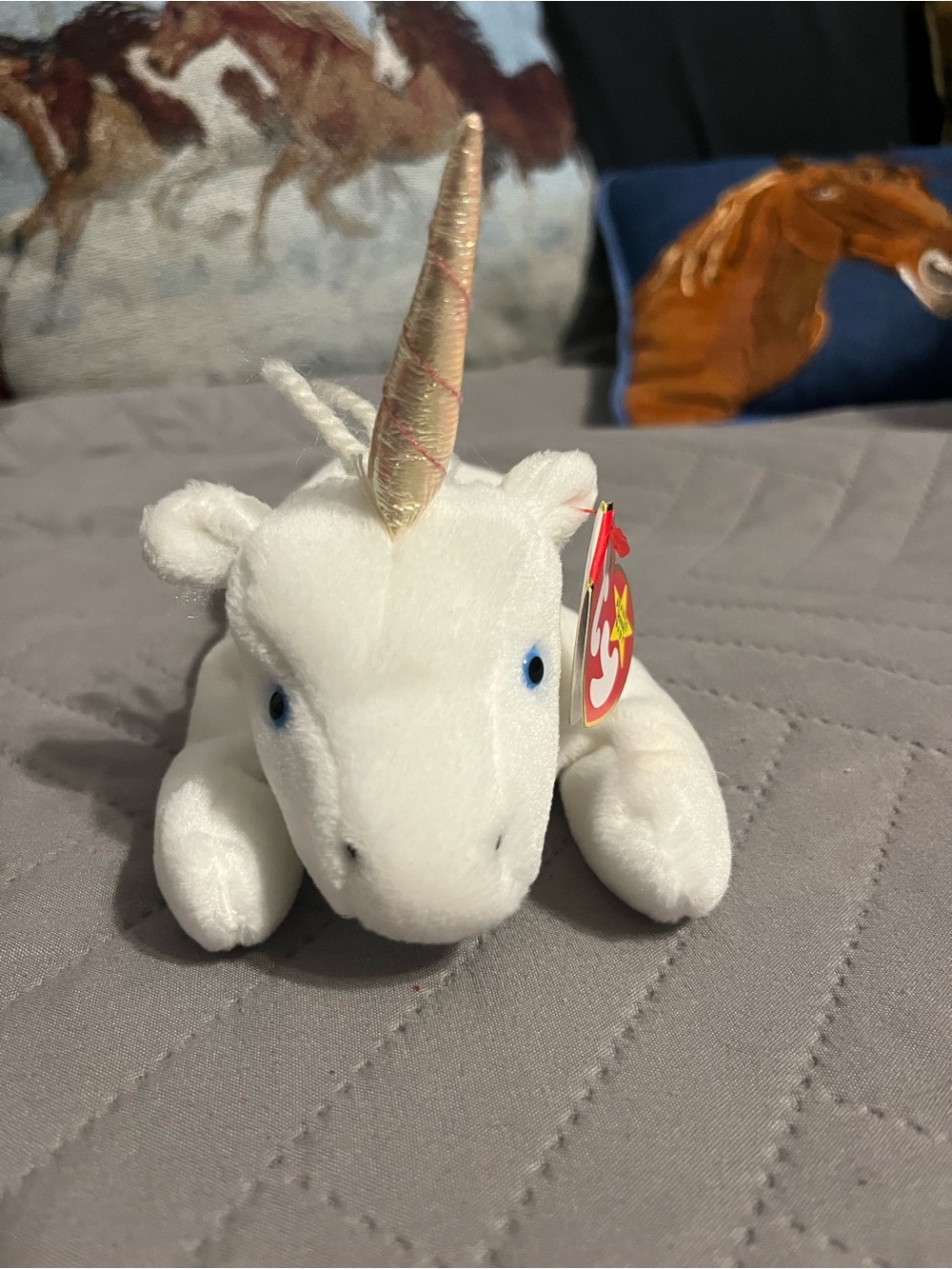 Ty White Unicorn Plush with Shimmering Gold Horn